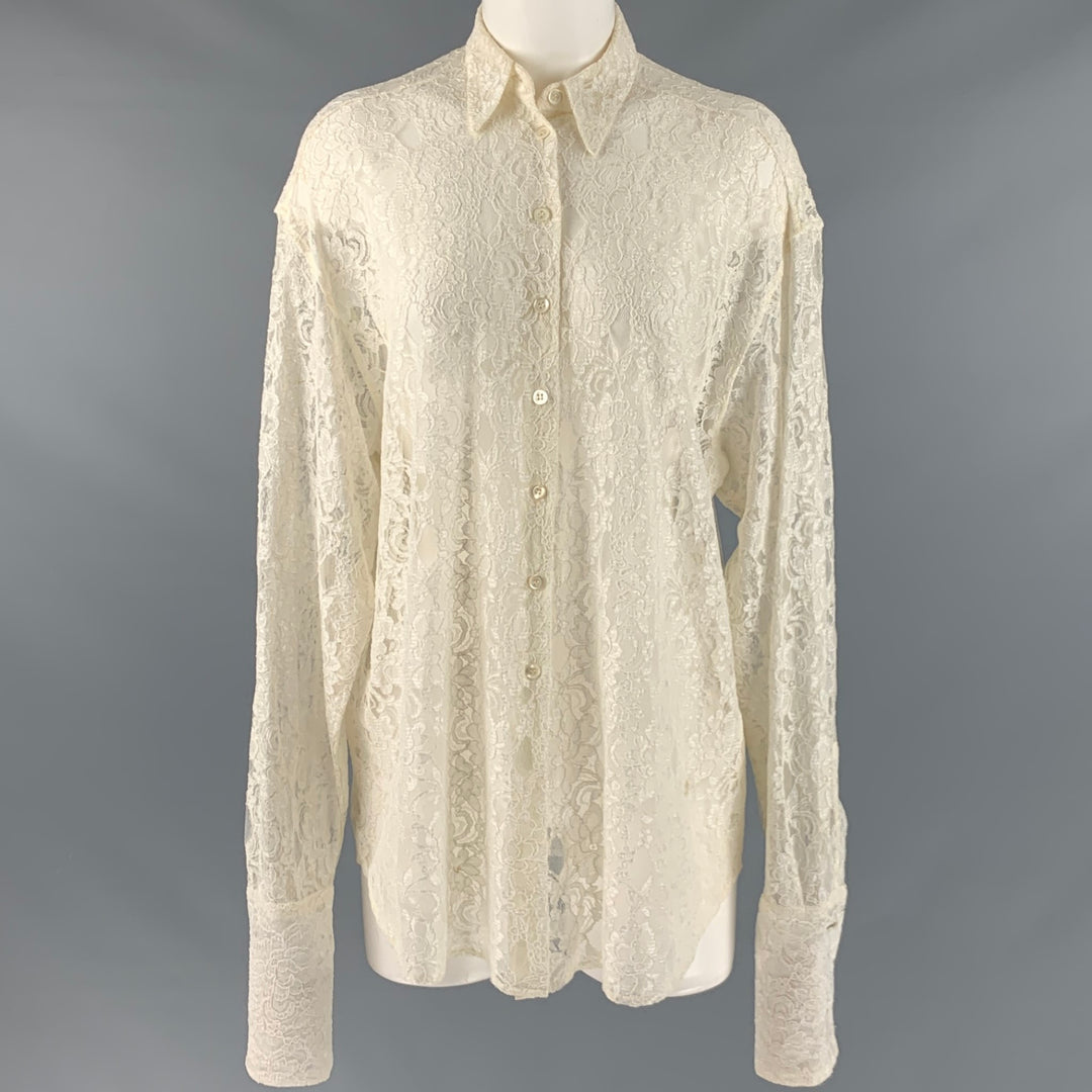 DOLCE &amp; GABBANA Camisa con botones de encaje de nailon viscosa beige talla M