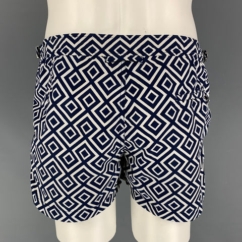 ORLEBAR BROWN Size 32 Navy White Squares Polyamide Side Tabs Swim Trunks