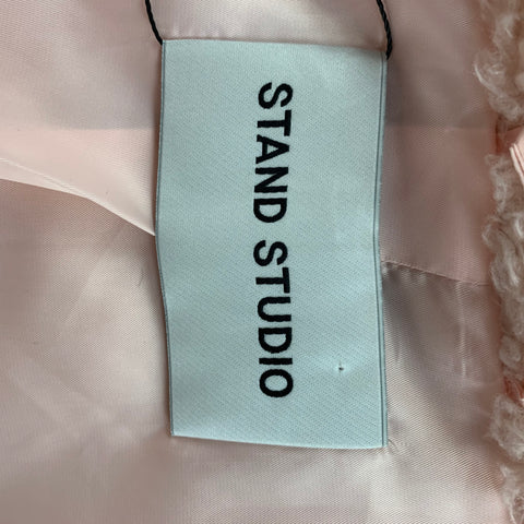 STAND STUDIO Taille S Manteau à revers cranté en fausse fourrure en polyester rose pâle