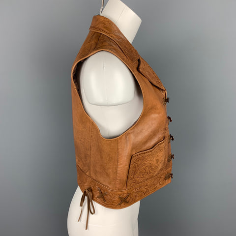 RALPH LAUREN Blue Label Size M Camel Embossed Leather Western Vest