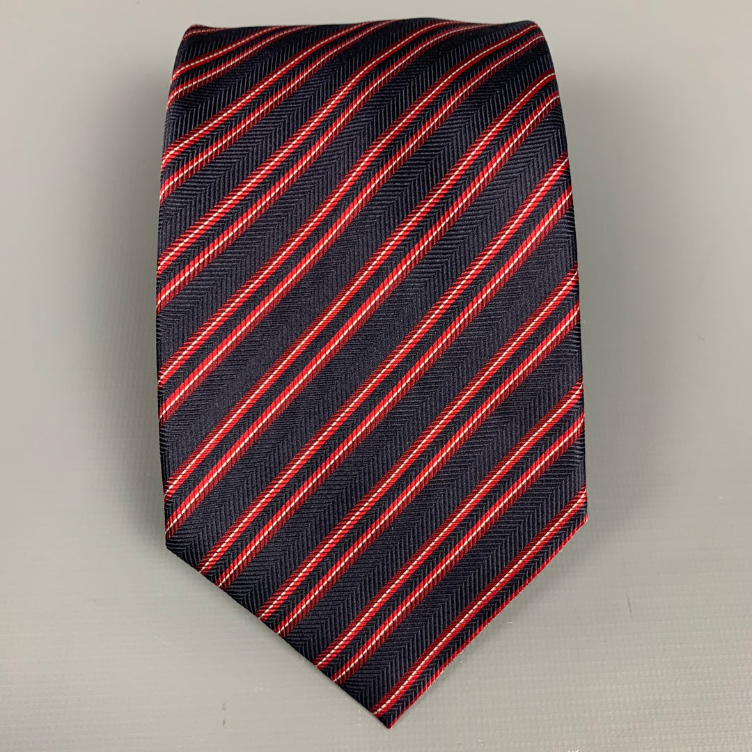 BRIONI Navy & Red Stripe Silk Tie