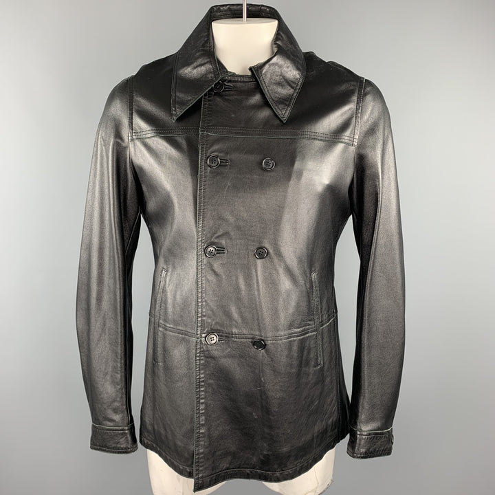 CoSTUME HOMME Size 40 Black Leather Double Breasted Jacket