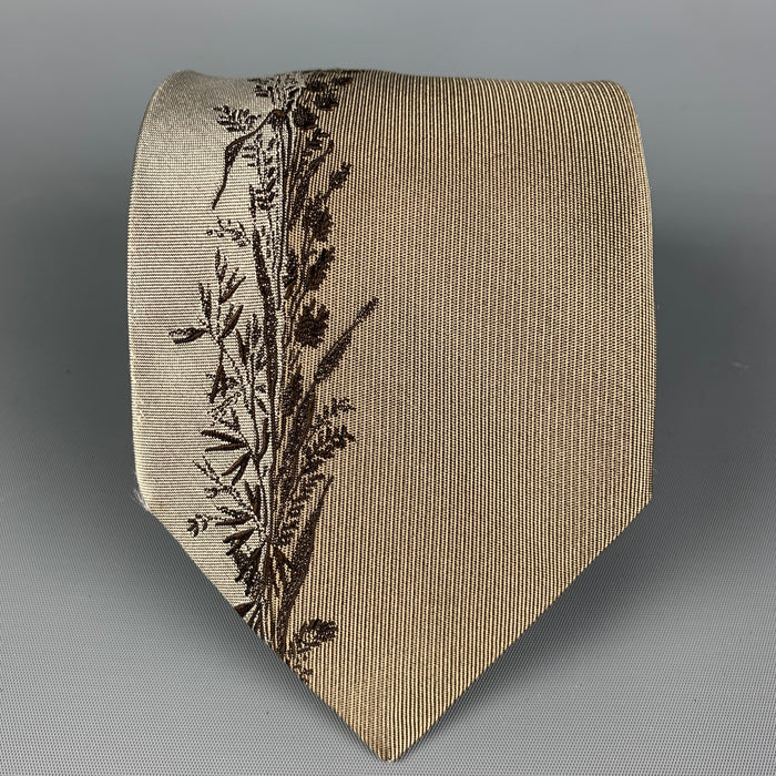 PRADA Taupe Brown Floral Silk Tie