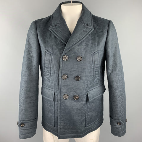 BURBERRY PRORSUM Size 42 Navy Textured Linen / Wool Peacoat