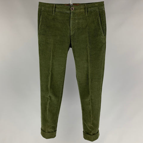 INCOTEX Size 29 Green Corduroy Cotton / Polyurethane Cuffed Casual Pants