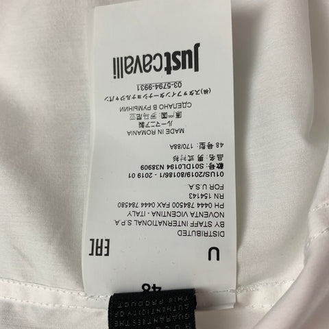 JUST CAVALLI Size S White Black Applique Cotton Long Sleeve Shirt