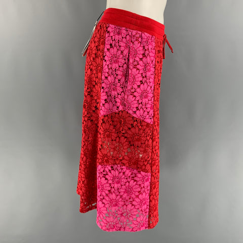 GUCCI Size M Red Pink Floral Viscose Lace Up Shorts