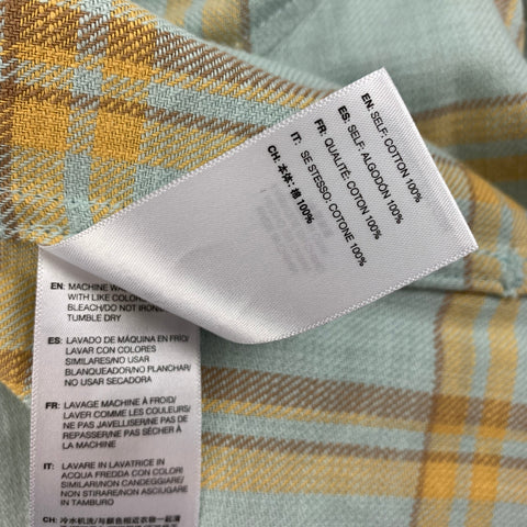JOHN ELLIOTT Size L Powder Blue Yellow Brown Plaid Cotton Long Sleeve Shirt