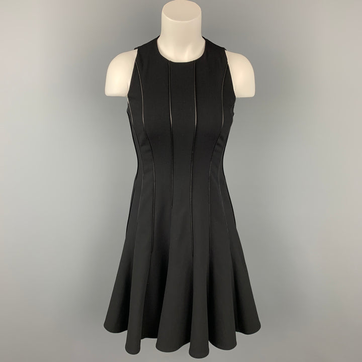 RALPH LAUREN Black Label Size S Black Wool Leather Drop Waist Cocktail Dress