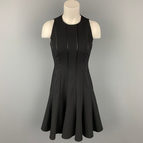 RALPH LAUREN Black Label Taille S Robe de cocktail en cuir de laine noire taille basse