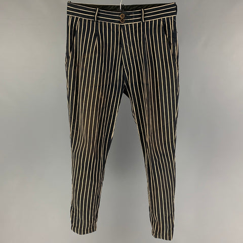 DIESEL / BLACK GOLD Talla 30 Pantalones casuales de algodón con rayas color crema y azul marino