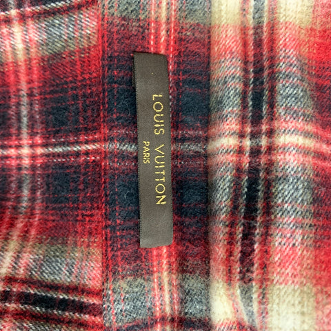 LOUIS VUITTON Size XL Red Black Plaid Cotton Button Up Long Sleeve Shirt