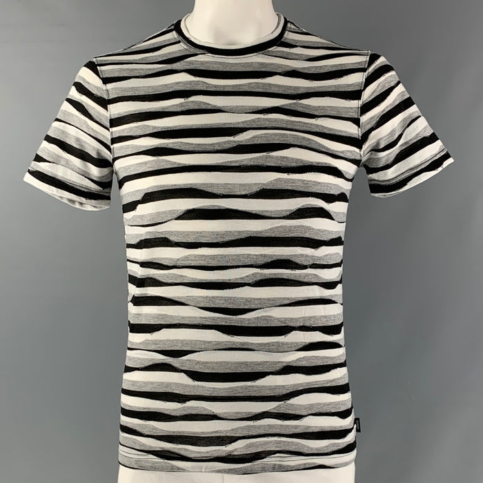 ARMANI COLLEZIONI Size L Grey, Black & White Pattern Polyester & Viscose T-shirt