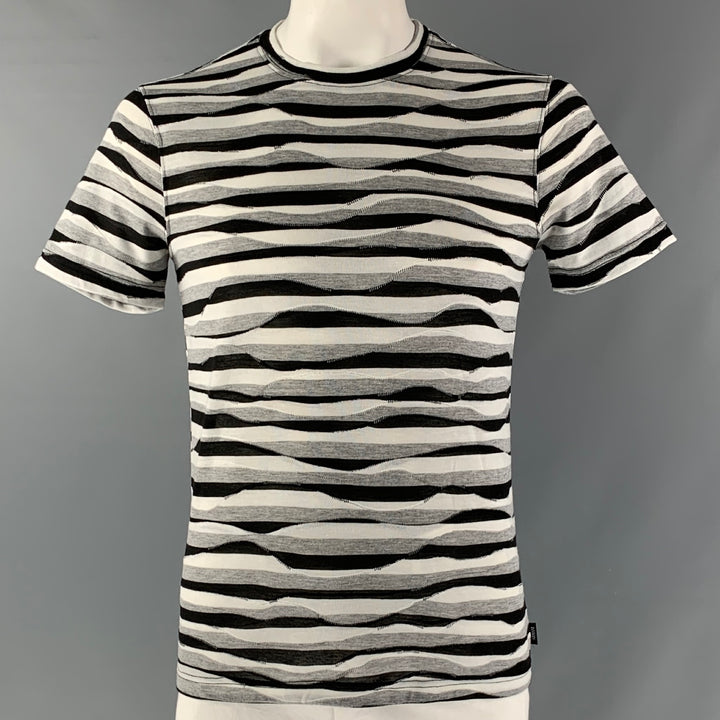 ARMANI COLLEZIONI Size L Grey, Black & White Pattern Polyester & Viscose T-shirt