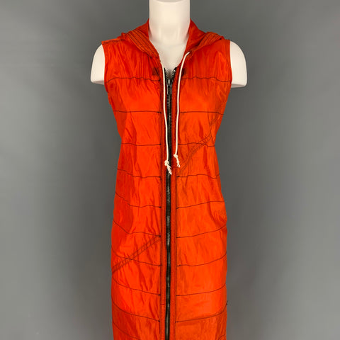 GREG LAUREN Chaleco acolchado de paracaídas con cremallera y capucha con puntadas en contraste naranja talla XS