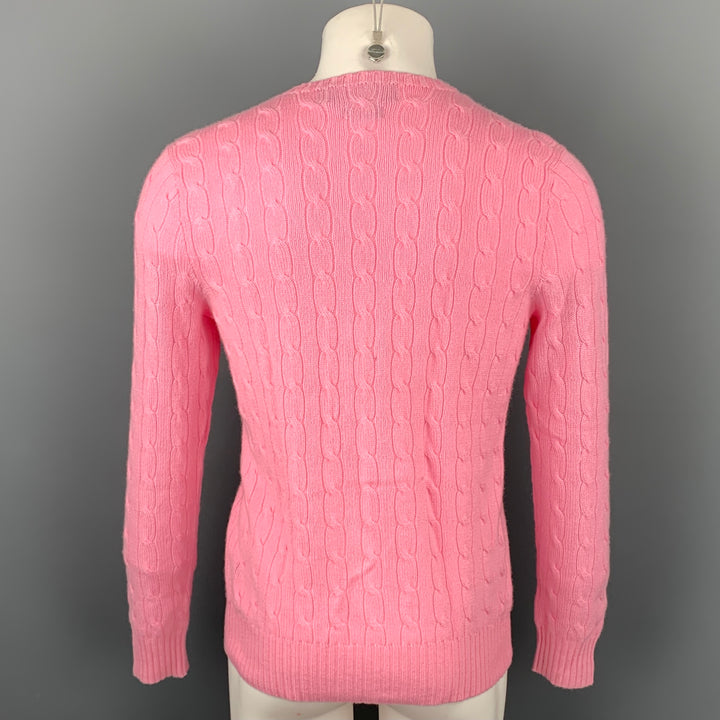 RALPH LAUREN Size S Pink Cable Knit Cashmere Crew-Neck Sweater