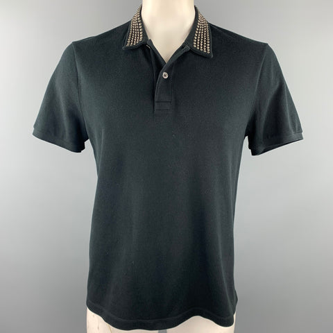 GUCCI Size XXL Black Blind For Love Studded Pique Buttoned