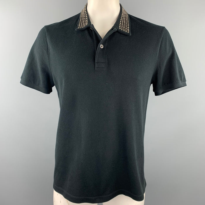 GUCCI Size XXL Black Blind For Love Studded Pique Buttoned