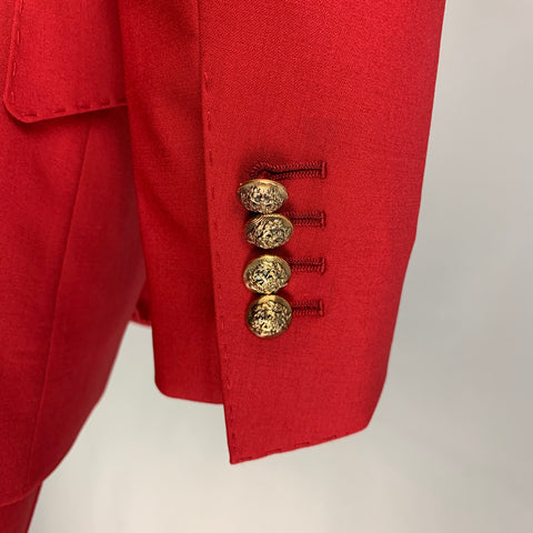DOLCE & GABBANA Chest Size 38 Red Solid Wool  Elastane Peak Lapel 30 29 Suit