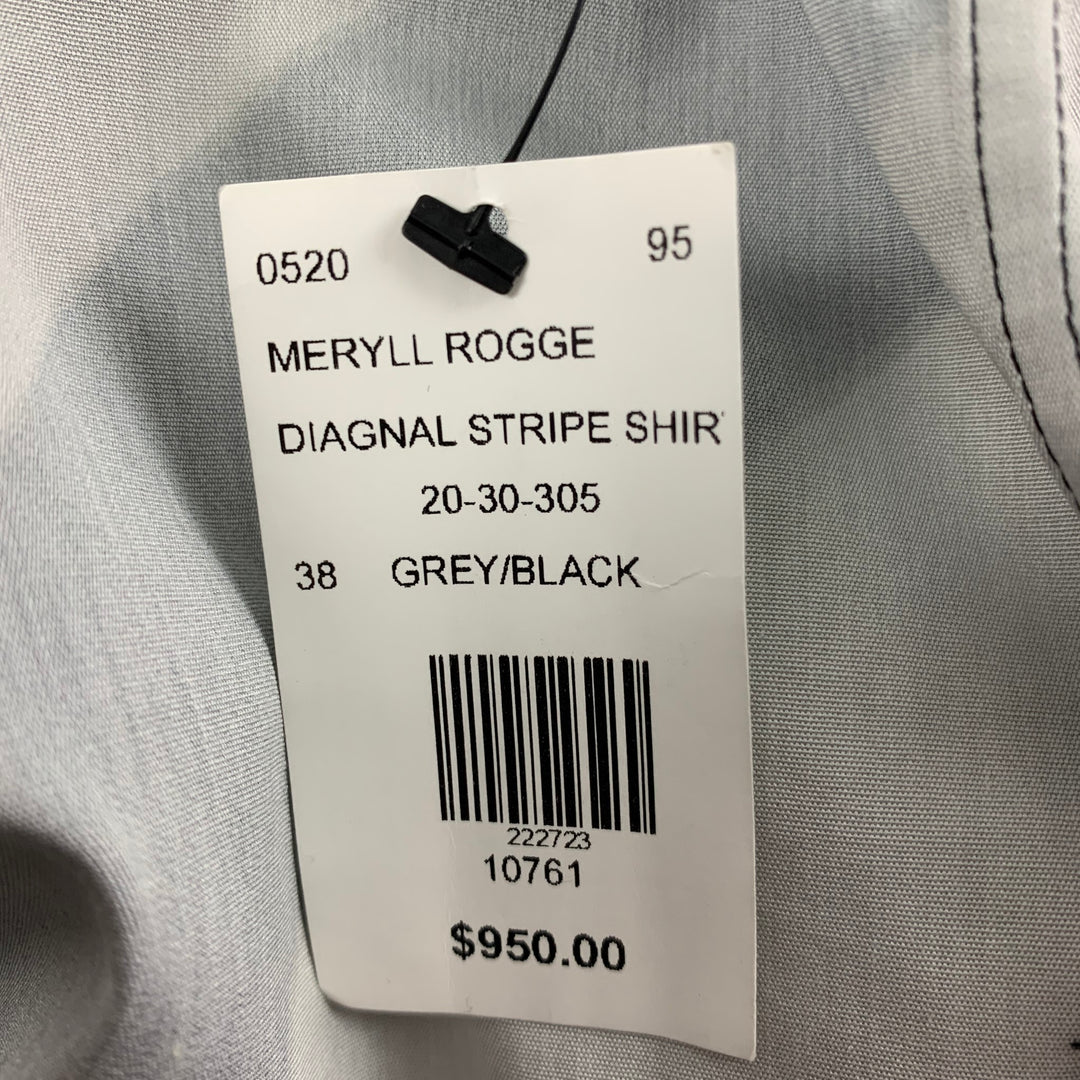 MERYL ROGGE Size S Grey & Black Diagonal Stripe Cotton Button Up Long Sleeve Shirt