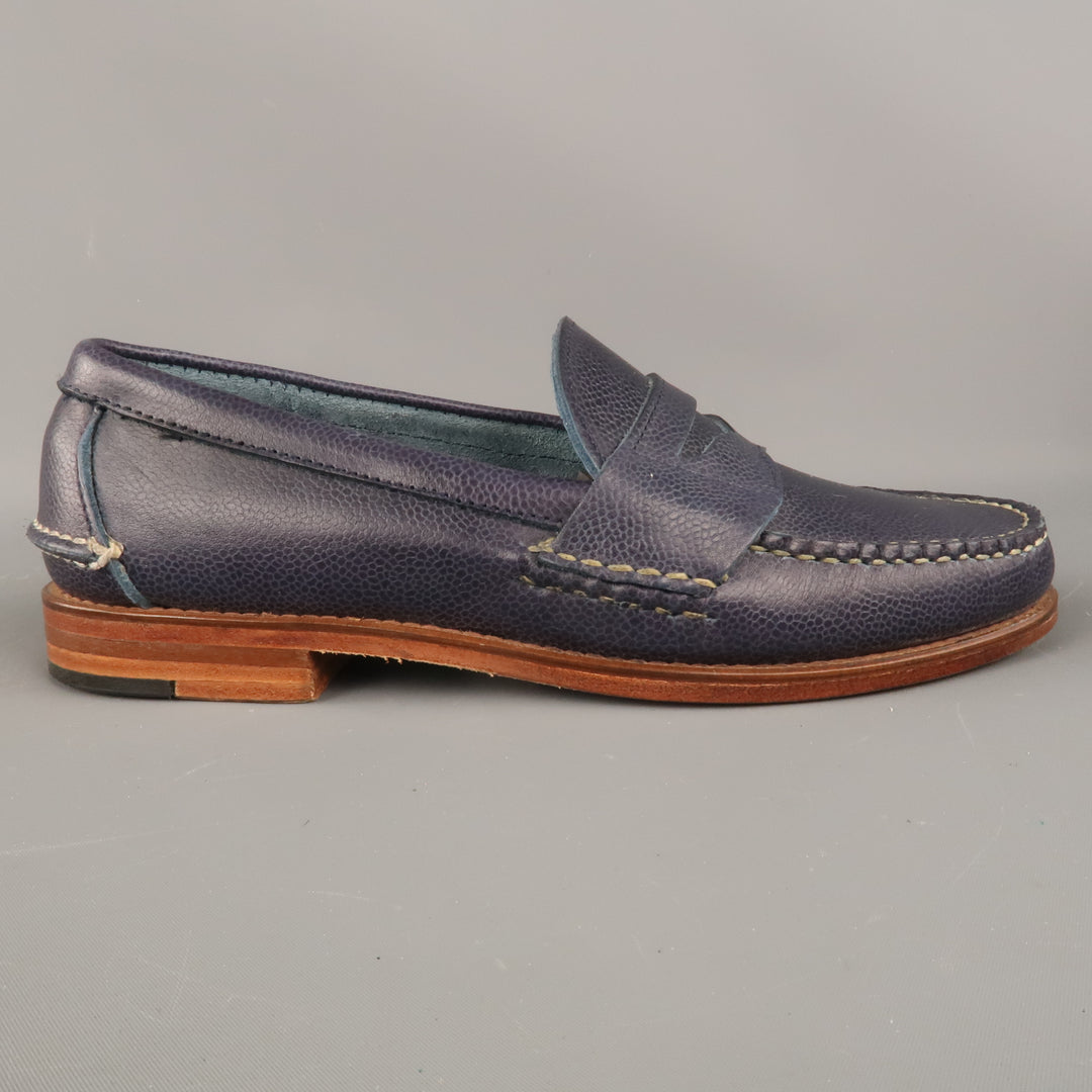 RALPH LAUREN Eltham II Country Grain Size 7.5 Navy Solid Leather Penny Loafers