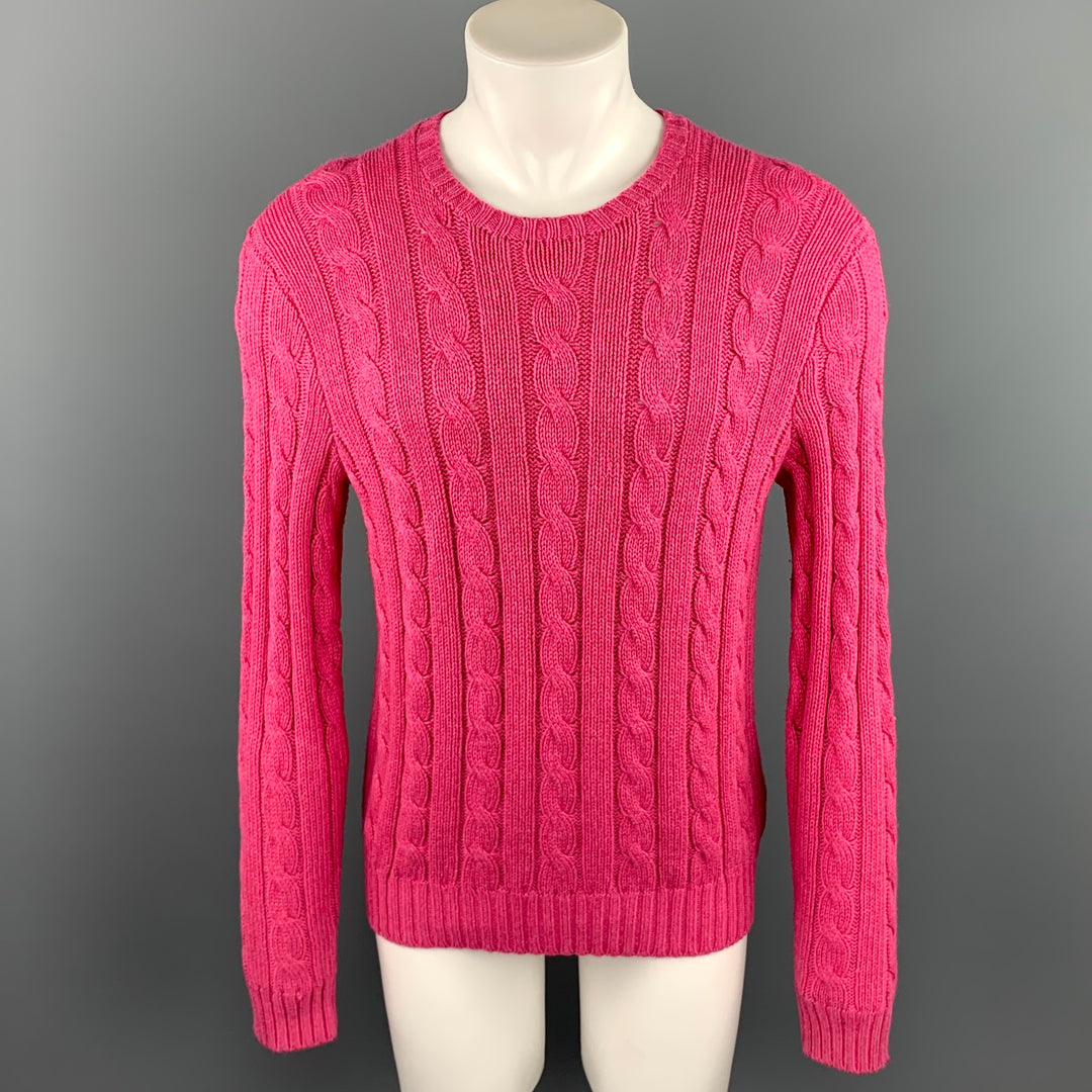 RALPH LAUREN Size M Pink Cable Knit Tussah Silk Crew-Neck Sweater