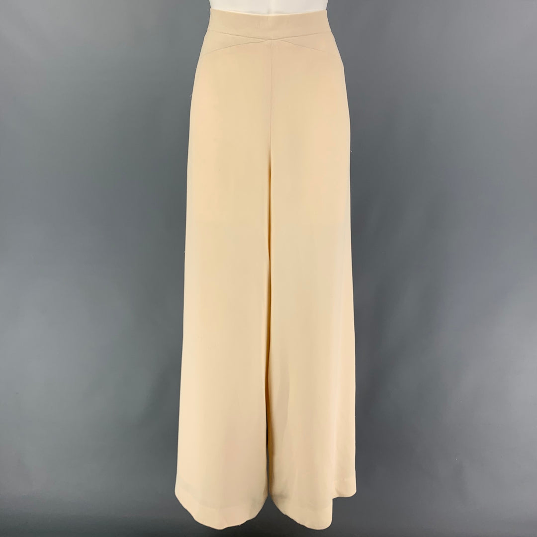 CHLOE Size 8 Cream Silk Wide Leg Dress Pants