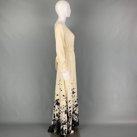 KAMPERETT Vestido cruzado con salpicaduras de pintura de seda gris crema talla S