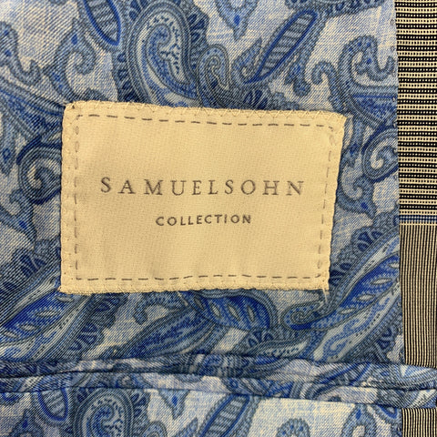SAMUELSOHN for WILKES BASHFORD Size 38 Regular Grey & Blue Glenplaid Wool Peak Lapel Suit