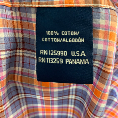 FACONNABLE Size XXL purple Orange Checkered Cotton Long Sleeve Shirt