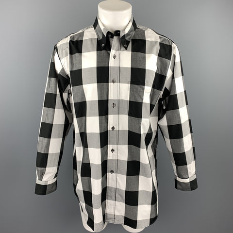 BEAMS Size S Black & White Checkered Cotton Button Down Long Sleeve Shirt