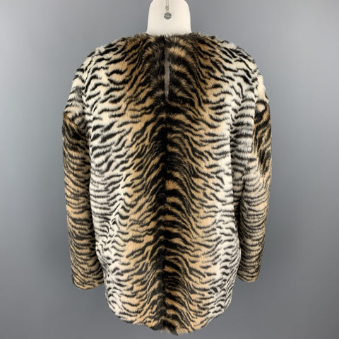 STELLA McCARTNEY Size M Black & Tan Tiger Print Faux Fur Oversized Sweater