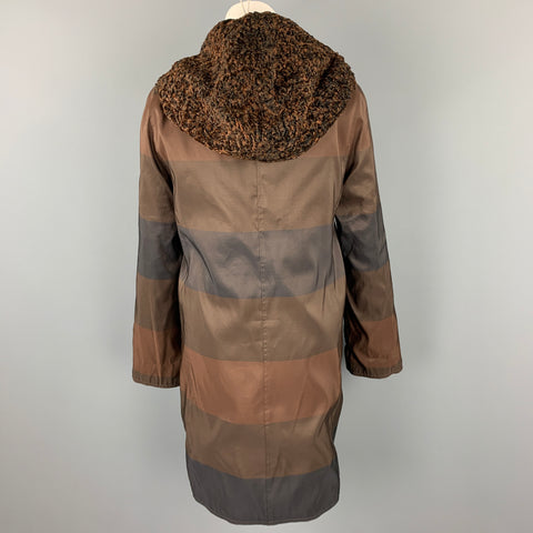 VINTAGE Size M Brown Stripe Astrakhan Fur Reversible Hooded Jacket