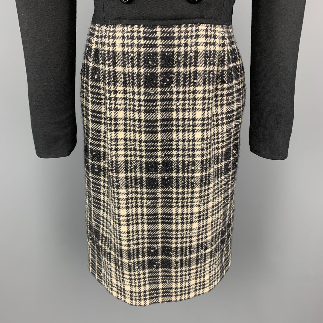 VALENTINO Size 4 Black Velvet Collar Plaid Skirt Vintage Dress