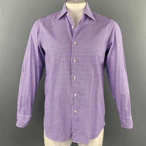 FAIRFAX for BARNEY'S NEW YORK Size L Purple Tattersall Cotton Long Sleeve Shirt