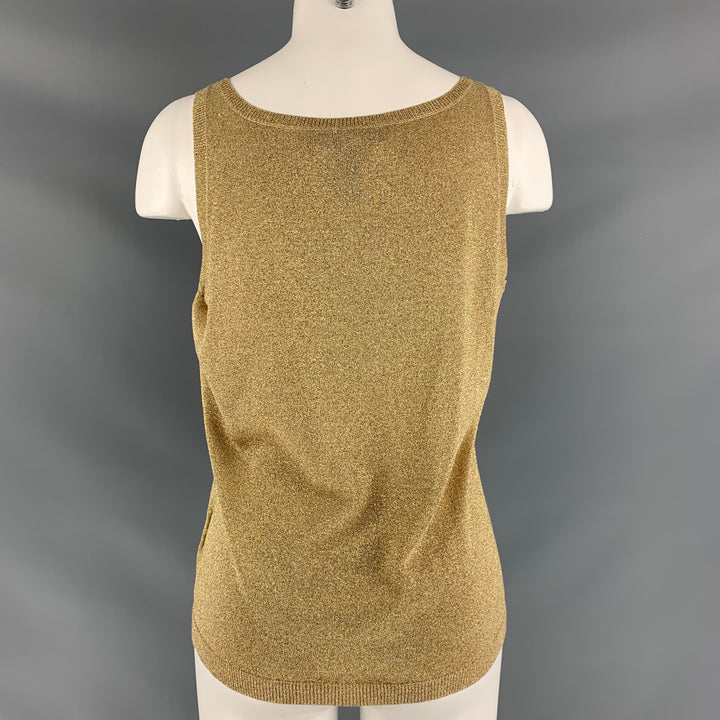 RALPH LAUREN Size L Gold Silk &  Polyester Solid Dress Top