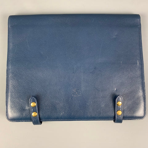 IL BISONTE Blue Pebble Grain Leather Briefcase