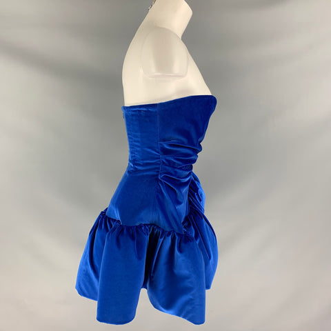 THE ATTICO Royal Blue Velour Cotton &  Elastane Ruffled Size 4 Cocktail Dress