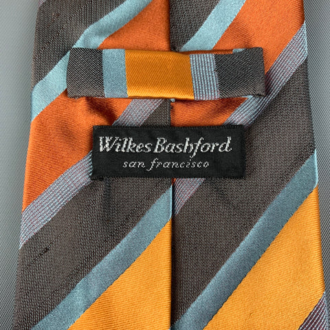 WILKES BASHFORD Orange Grey Diagonal Stripe Silk Tie