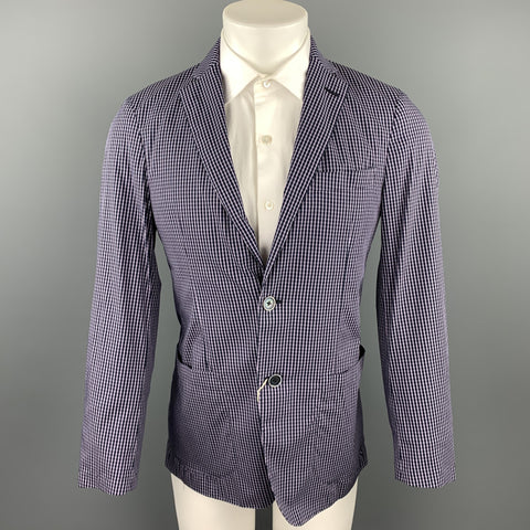 CORNELIANI Size 36 Navy & Lavender Plaid Cotton Blend Sport Coat