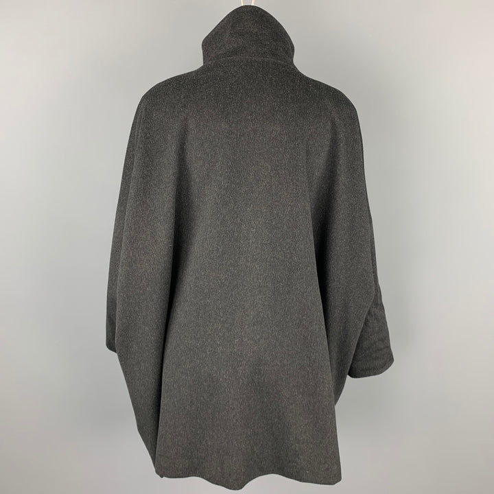 ESKANDAR Size L Charcoal Heather Wool / Cashmere Oversized High Collar Coat