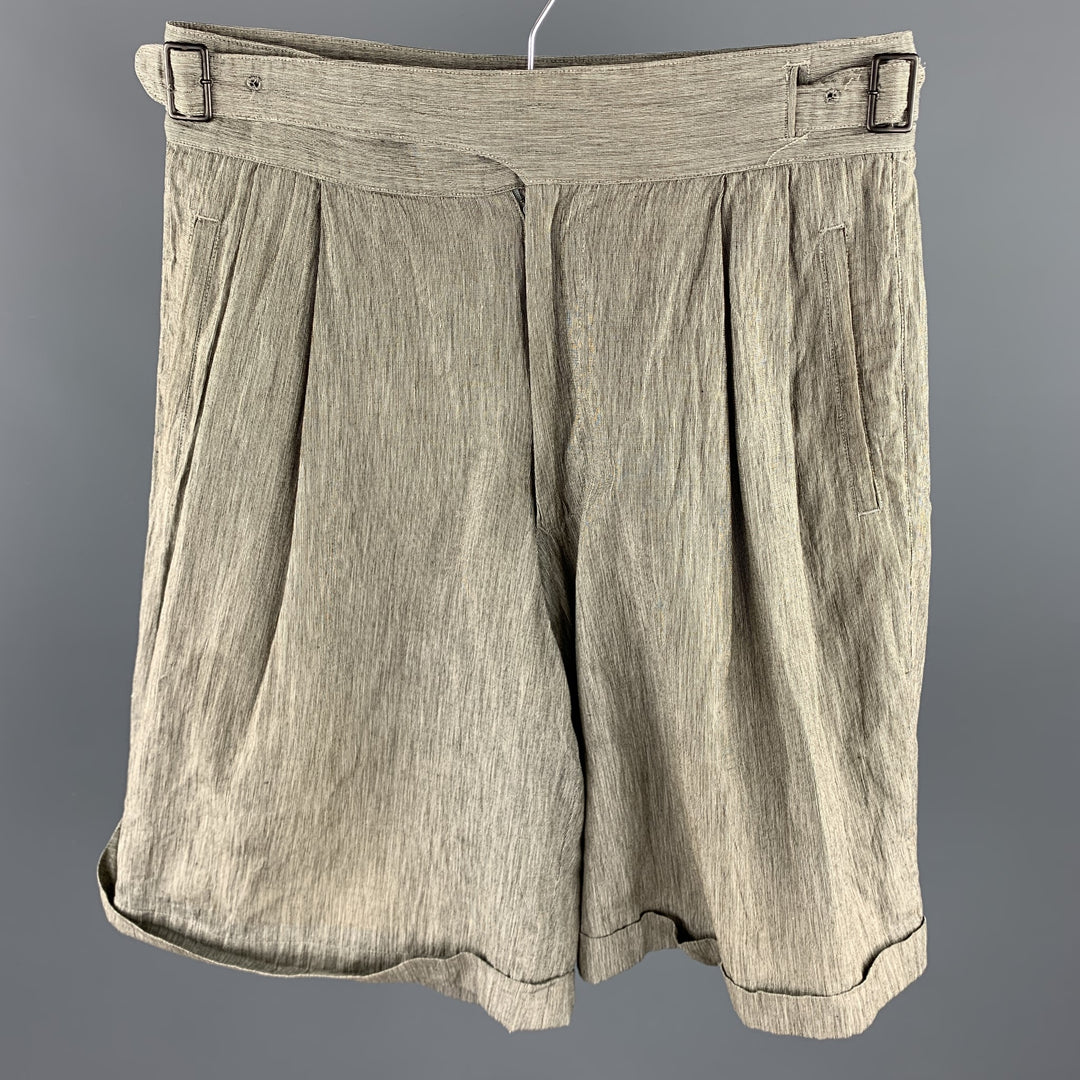 Vintage ISSEY MIYAKE Tamaño S Taupe Heather Algodón / Lino Side Tabs Shorts
