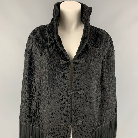 ADRIENNE LANDAU x WACHTENHEIM Size One Size Black Textured Ashtrakhan Fur Fringe Cape