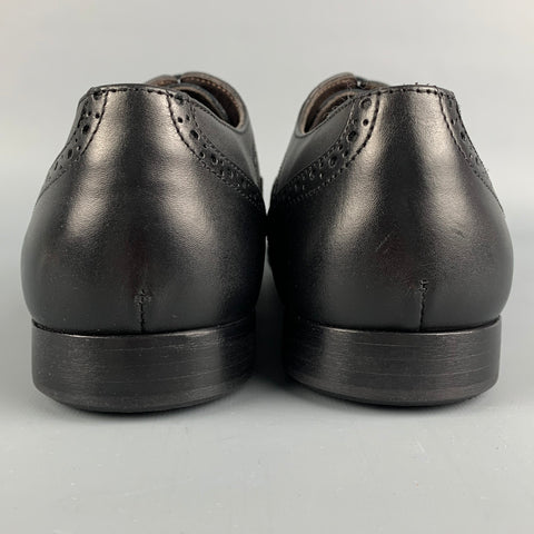 A.TESTONI Size 9 Black Perforated Leather Wingtip Lace Up Shoes