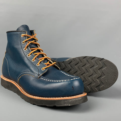 RED WING Size 9.5 Navy Leather Classic Moc Boots