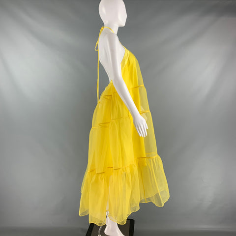 STAUD Size L Yellow Polyester Sheer Halter Dress