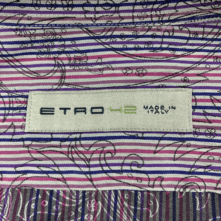ETRO Camisa de manga larga con botones de algodón a rayas lavanda talla XL