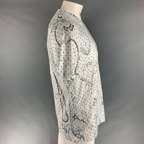 ROBERT GRAHAM Size XL White Blue Paisley Cotton V-Neck T-shirt