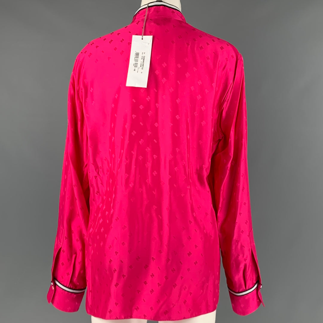 MARNI Size M Pink Monogram Viscose Nehru Collar Long Sleeve Shirt