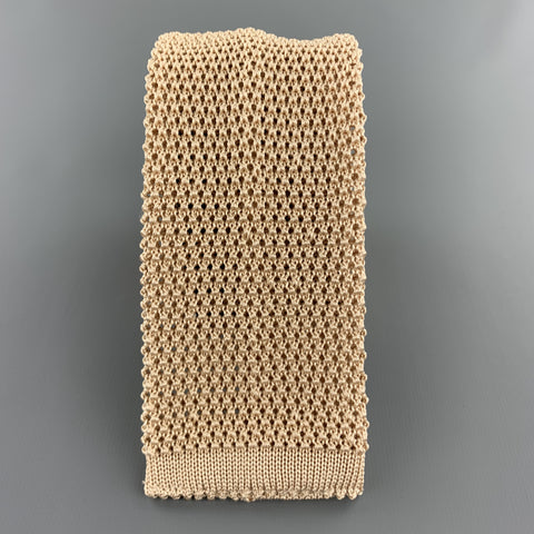 LOCK & CO LONDON Kahki Beige Silk Textured Knit Tie